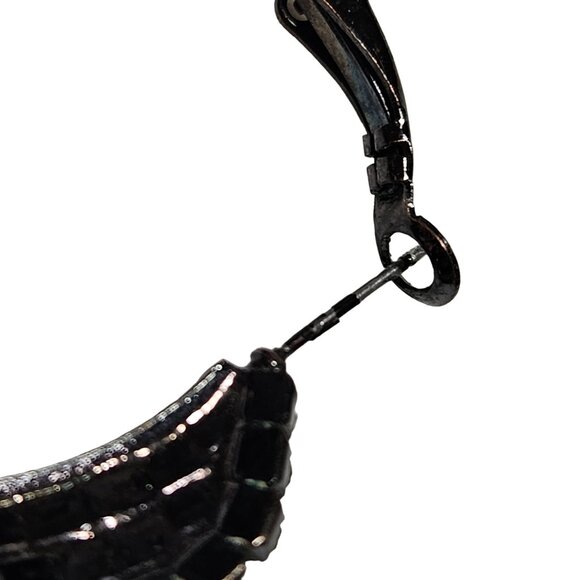 Elegant Sparkling Black Silver Rhinestone Hoop Earrings Statement Jewelry - Picture 4 of 5